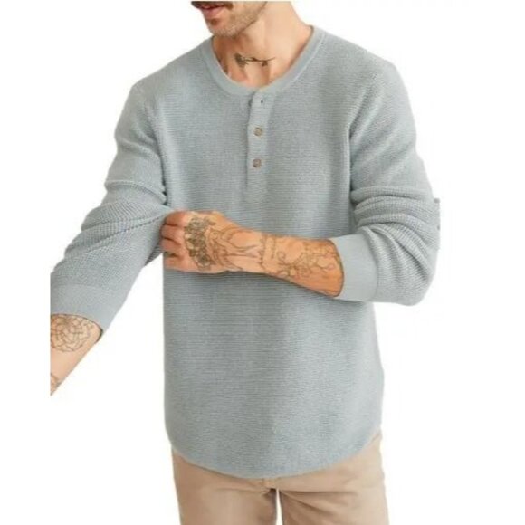 Marine Layer Waffle Stitch Henley Sweater Men Size Medium Relaxed Fit Organic